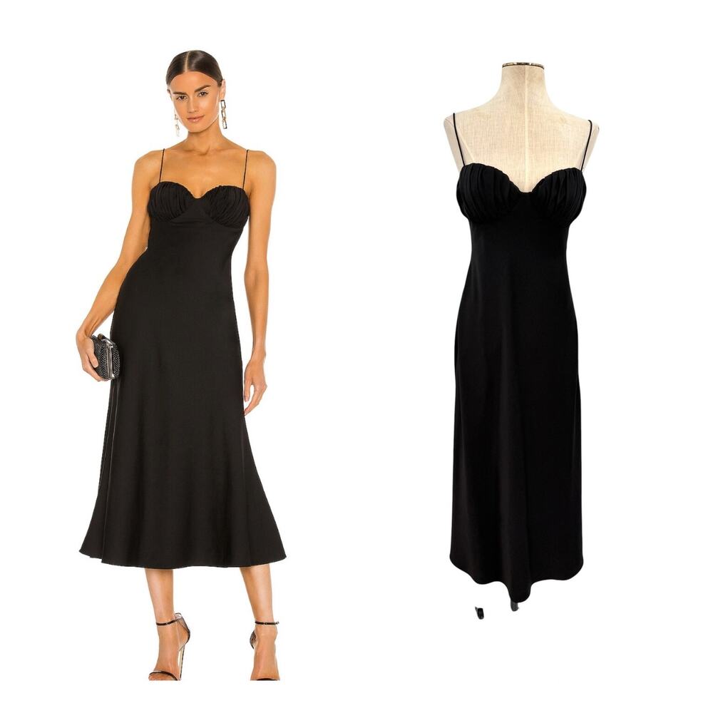 Misha Casandra Black Ruched Bust Slip Midi Dress Evening Gown Dress‎ Size US 4